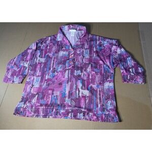 Vintage Beverley Of California Size 14‎  patterned polo-style blouse Made U.S.A